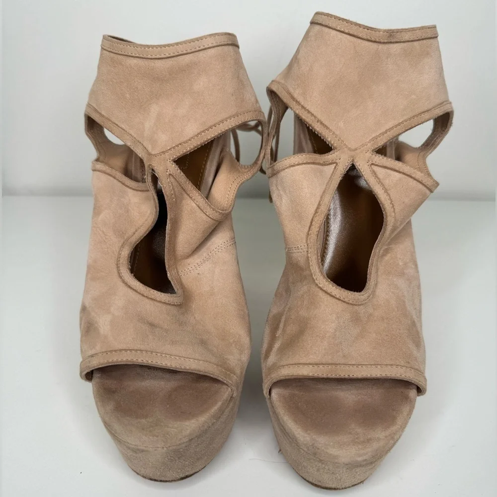 Aquazzura Firenze Suede Sexy Thing Plateau Heels Sz 38.5
